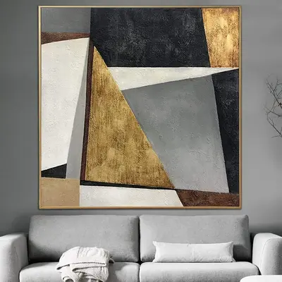 Abstract Canvas Wall Art Original Geometric Painting Gold Leaf Artwork Modern Oil Painting Contemporary Art for Aesthetic Roo...