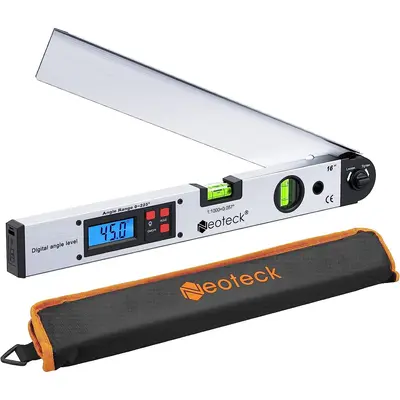Neoteck Aluminum Digital Angle Finder Protractor 225° 16 inch Backlit LCD Digital with Horizontal and Vertical Bubble - Silv...
