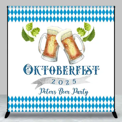 Custom Name Blue Oktoberfest Beer Party Backdrop