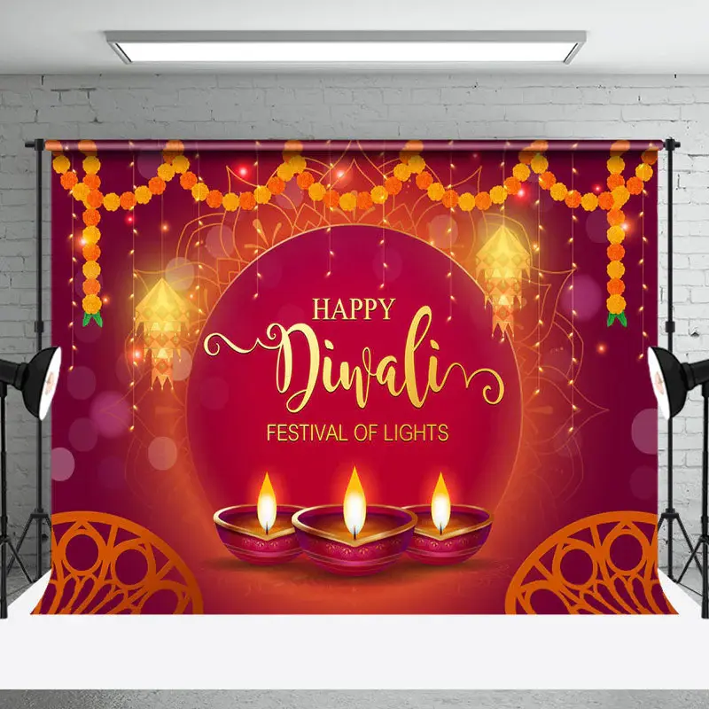 Bokeh Red Festive Of Lights Happy Diwali Backdrop - Aperturee