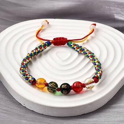Glass Round Beads Braided Bead Bracelets
