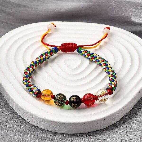 Glass Round Beads Braided Bead Bracelets