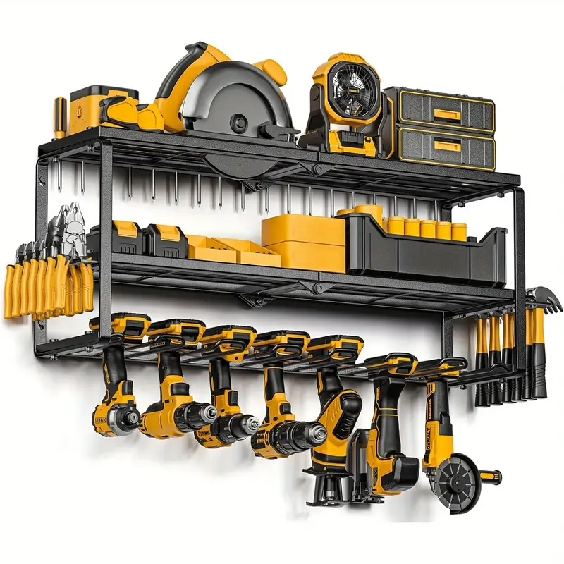 Heavy Duty Wall Mounted Power Tool Storage Rack with Charging Station and Battery Rack Power Tool Organizer for Tool Storage ...