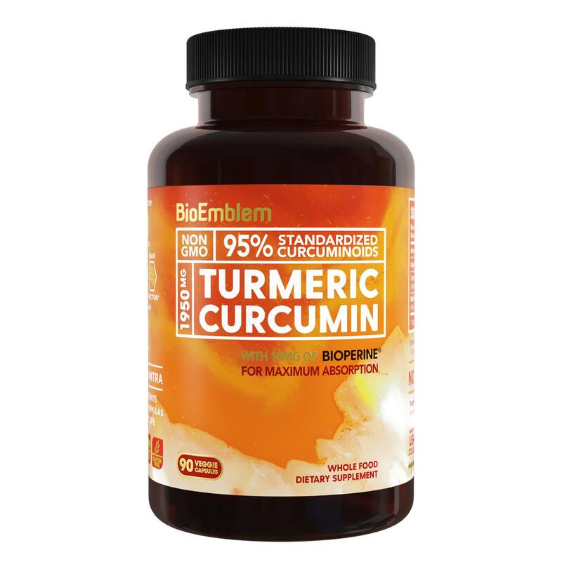 BioEmblem Turmeric Curcumin Supplement with BioPerine  Joint Support & Heart Health  With Organic Turmeric Powder & 95%