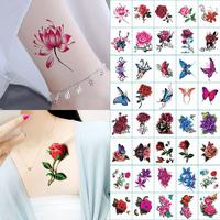 66 Sheets Flowers Temporary Tattoos Stickers, Roses, Butterflies and Multi-Colored Mixed Style Art Temporary Festival Props f...
