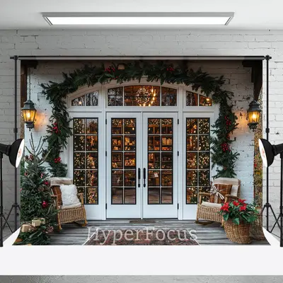 White Retro Christmas Vibe Store Scene Photo Backdrop - Aperturee