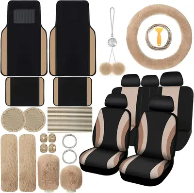 47 Pcs Car Seat Cover Full Set Car Accessories for Car Front Rear Seat Cover Fluffy Steering Wheel Cover Seat Belt Automotive...