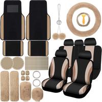 47 Pcs Car Seat Cover Full Set Car Accessories for Car Front Rear Seat Cover Fluffy Steering Wheel Cover Seat Belt Automotive...