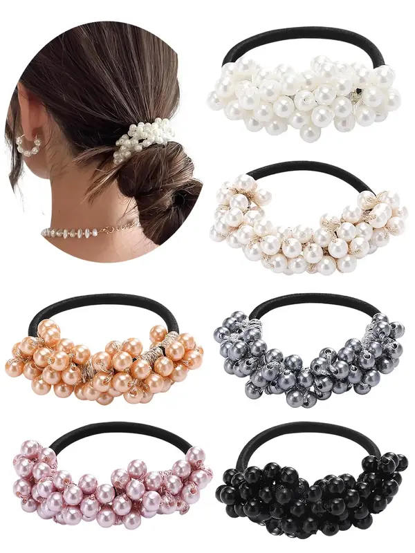 Faux Pearl Decorated Hair Tie, Casual Simple High Stretch All Match Hair Scrunchie for Women, Daily Use Clean Girl Outfit Hai...