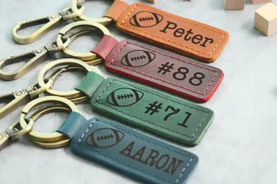 Personalized Football Keychain, Backpack Tags, Leather Keychains, Kid's Name Tags, Sport Keyrings, Charms, Team Gift