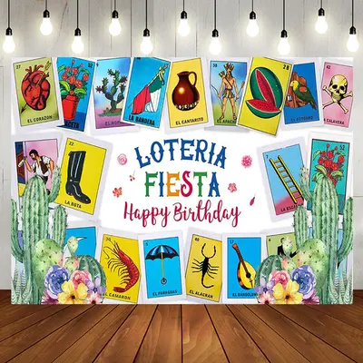 Aperturee Card Game Loteria Fiesta Happy Birthday Backdrop | Birthday Party Decorations | Simple Backdrop For Birthday | Birt...