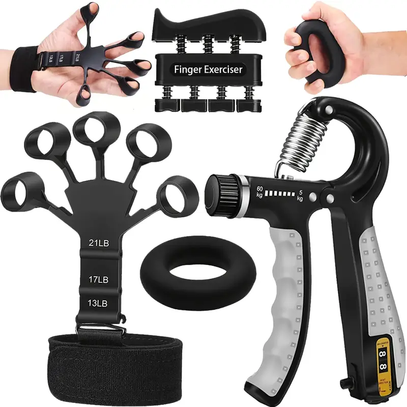 Pro Grip Trainer 4-Pack  Adjustable Resistance (10-130 lbs) Gym Muscle Builder， Weak Grip? Fix in 2 Weeks!  (Office/Gym/Car...
