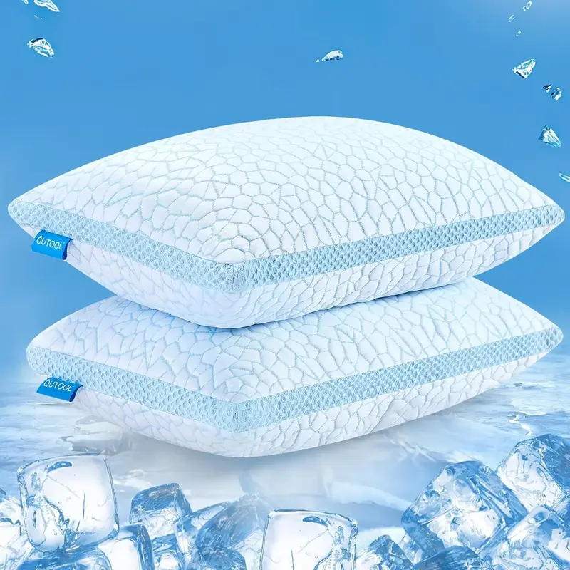QUTOOL Luxury Cooling Memory Foam Pillows 2 Pack,Bed Pillows Set of 2,Adjustable Gel Pillow for Side Back Sleeper with Remova...