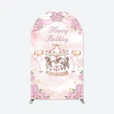 Aperturee Pink Floral Balloon Arch Backdrop For Birthday Party | Custom Chiara Arched Covers | Chiara Wall Backdrop Diy | Cus...