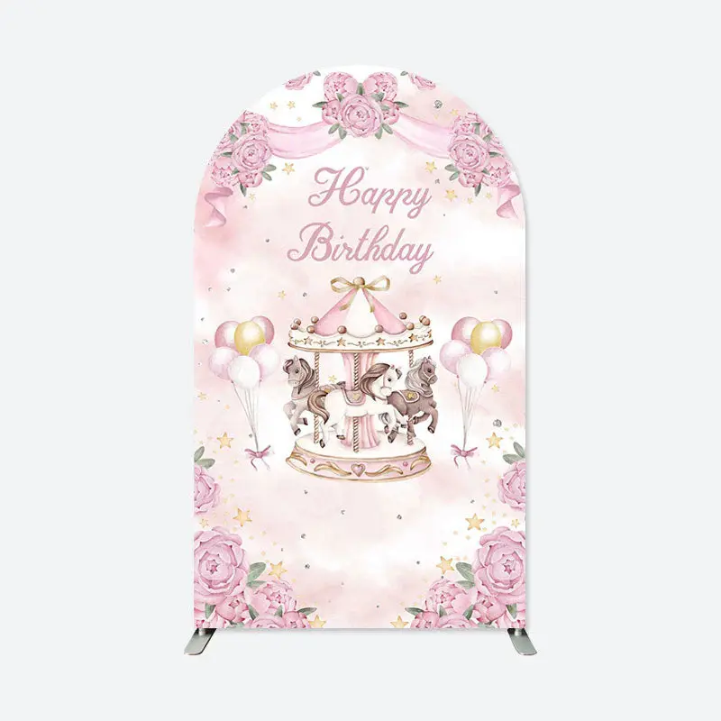 Aperturee Pink Floral Balloon Arch Backdrop For Birthday Party | Custom Chiara Arched Covers | Chiara Wall Backdrop Diy | Cus...