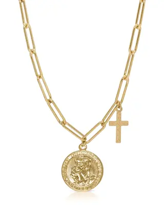 Saint Christopher with Cross Necklace | Metal Color: Gold