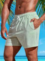 Men's Striped Print Boxer Brief Swim Trunks, Regular Fit Casual Comfy Breathable Swim Shorts for Summer, Men's Swimwear for B...
