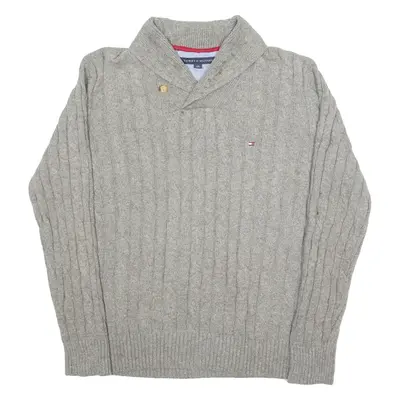 TOMMY HILFIGER Mens Jumper Grey Roll Neck Tight Knit L