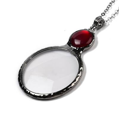 Flat Round Glass Magnifying Pendant Necklace for Women