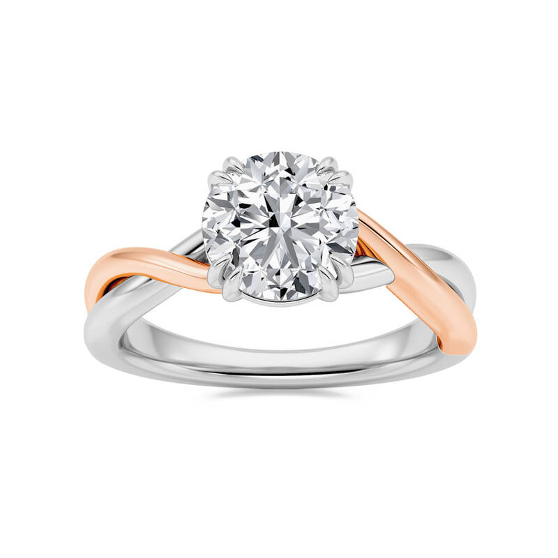 TrueTwo Tone Twisted Shank Round Lab Grown Diamond Engagement Ring | 10K Rose-White Gold 3 1/2 CT. TW.