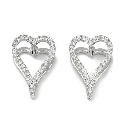 Clear Cubic Zirconia Heart Hoop Earrings