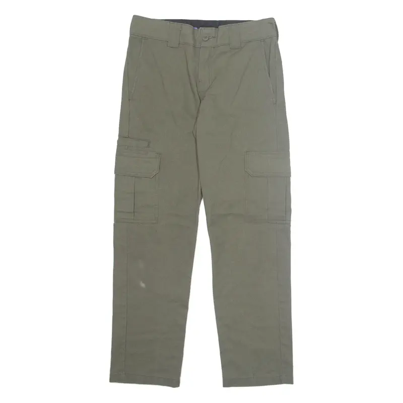 DICKIES Workwear Cargo Mens Trousers Green Slim Tapered W28 L30