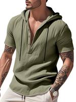 Men's Solid Color Short Sleeve Henley Shirt, Casual Breathable Linen Shirt for Summer, Fashion Men's Clothes for Beach Vacati...