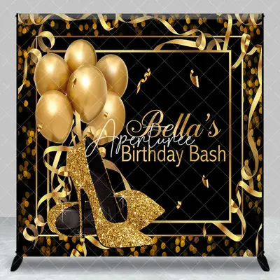Aperturee Black Gold Bokeh Custom Name Birthday Bash Backdrop, 3X3FT(1X1M), 15 USD, custom birthday backdrops, DZH0A458-O
