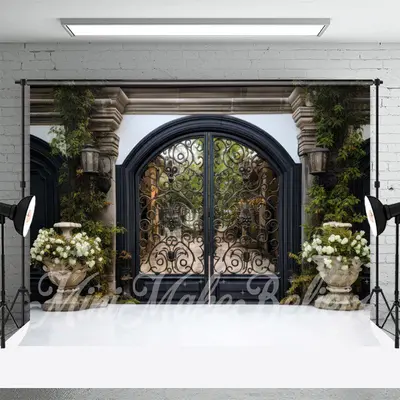 Wrought Iron Door Flowers Castle Outdoor Backdrop - Aperturee