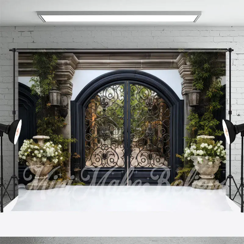 Wrought Iron Door Flowers Castle Outdoor Backdrop - Aperturee