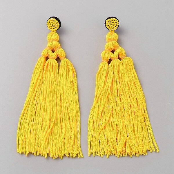 Polyester Tassels Earrings with Seed Beaded