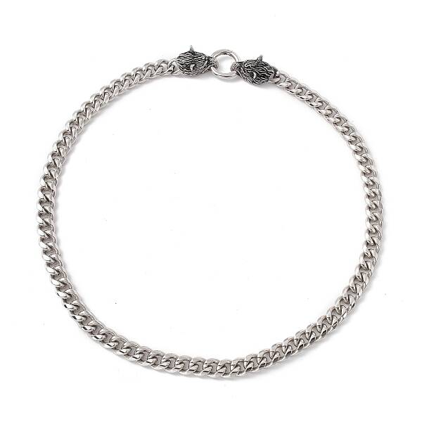 Non-Tarnish 304 Stainless Steel Curb Chains Necklace with Wolf Clasps for Men Women