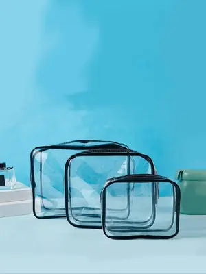 3pcs/set Minimalist Transparent Travel Toiletry Bag, Portable Cosmetic Storage Bag, Zipper Makeup Organizer Pouch for Travel ...