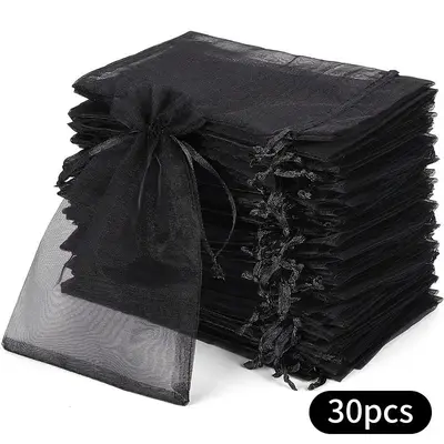Solid Color Mesh Bag with Rope (30pcs/100pcs), Jewelry Storage Bag, Wedding Party Gift Bag, Household Bag for Daily Use