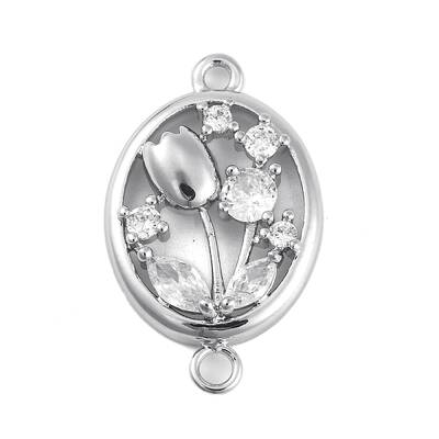 Brass Pave Clear Cubic Zirconia Connector Charms