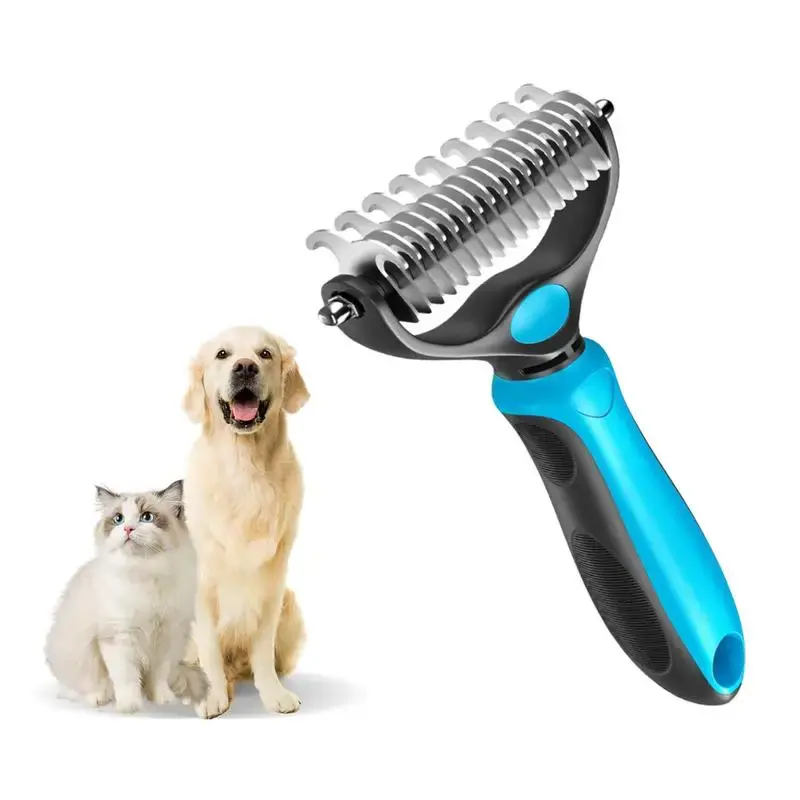Double Sided Pet Grooming Brush, Professional Pet Hair Removal Comb with Ergonomic Handle, Dog & Cat Grooming Tool, Dog & Cat...