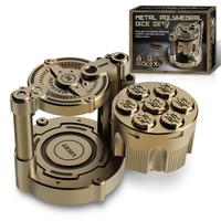 Golden Metal Polyhedral Dice Set Toy of 7 with Spinning, Wheel Cylinder Container Metal Dice Set for DND,Cyberpunk Style Dice...