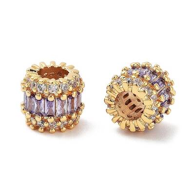 Column Brass Micro Pave Clear Cubic Zirconia Beads