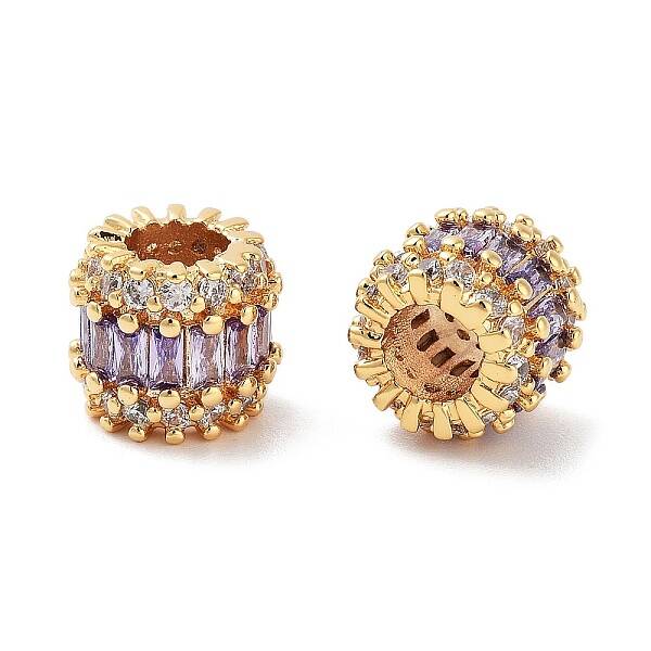 Column Brass Micro Pave Clear Cubic Zirconia Beads