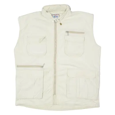 BAYUJO Utility Mens Gilet Cream Canvas 90s Hooded XL