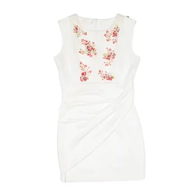 ELISSABETTA FRANCHI Floral Sequin Detail Party Mini Dress White Satin Sleeveless Short Womens UK 10