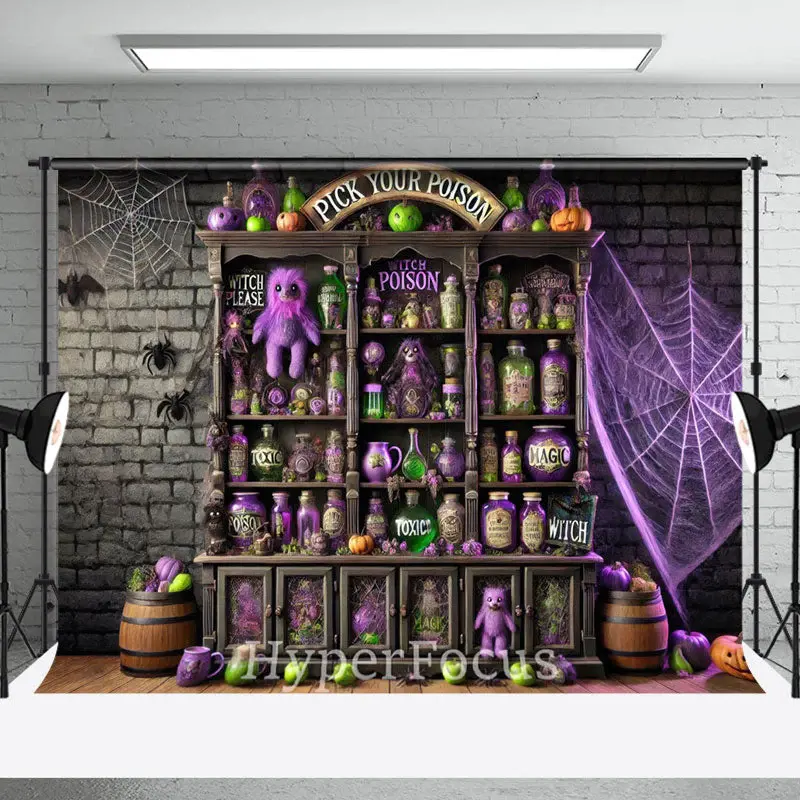 Brick Wall Pick Your Poison Shelf Halloween Backdrop - Aperturee