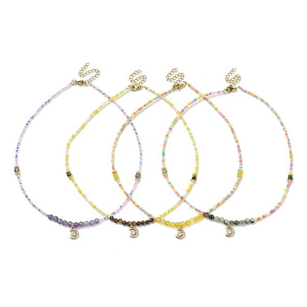 Brass Micro Pave Cubic Zirconia Moon Pendant Necklace