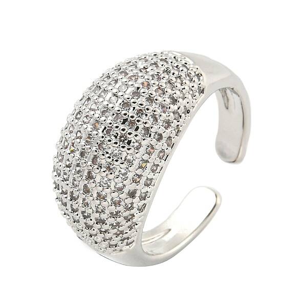 Real Platinum Plated Brass Micro Pave Clear Cubic Zirconia Cuff Rings