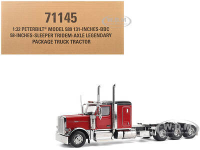 Peterbilt 589 Tridem-Axle Legendary Package Truck Tractor with 58 Sleeper Legendary Red Transport Series 1/32 Diecast Mode...