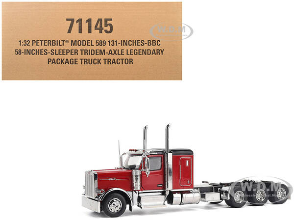 Peterbilt 589 Tridem-Axle Legendary Package Truck Tractor with 58 Sleeper Legendary Red Transport Series 1/32 Diecast Mode...