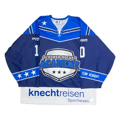 OCHSNER Hockey Academy #10 Kumli Swiss Mens Jersey Blue 3/4 Sleeve V-Neck XL