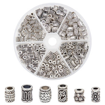 210 Pcs 6 Styles Alloy Column Beads