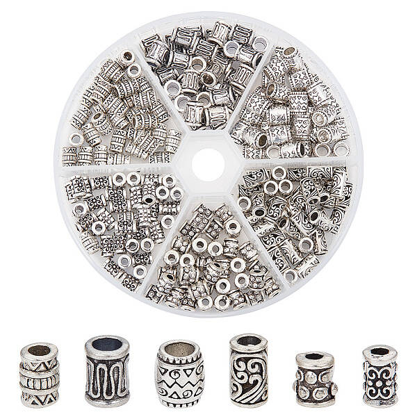 210 Pcs 6 Styles Alloy Column Beads