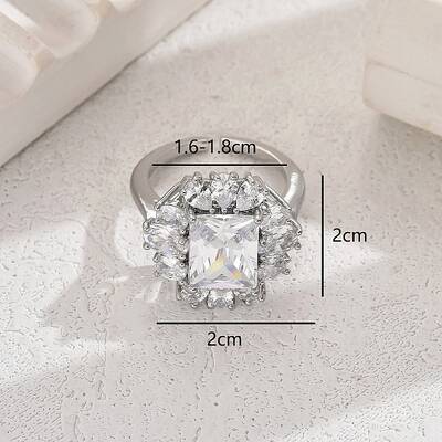 Luxurious Copper Zircon Flower Ring for Women Party Wedding Vacation